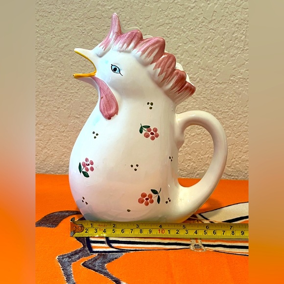 Large Ceramic Italian Rooster Pitcher. Handpainted In Italy. Flowers. 2210 - Picture 4 of 7